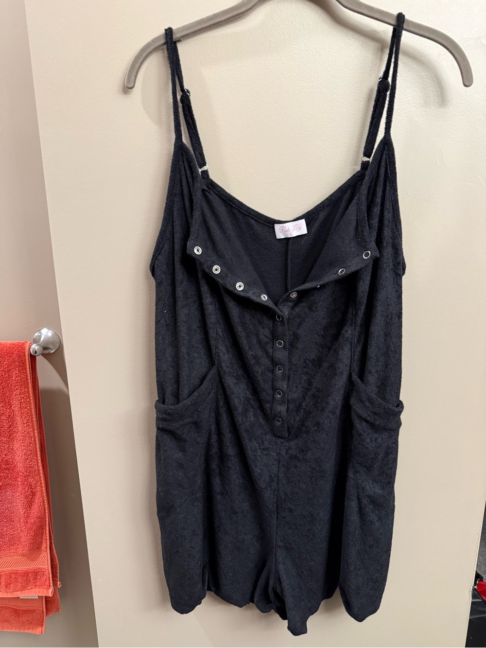 Pink Lily Black Terry Snap Romper